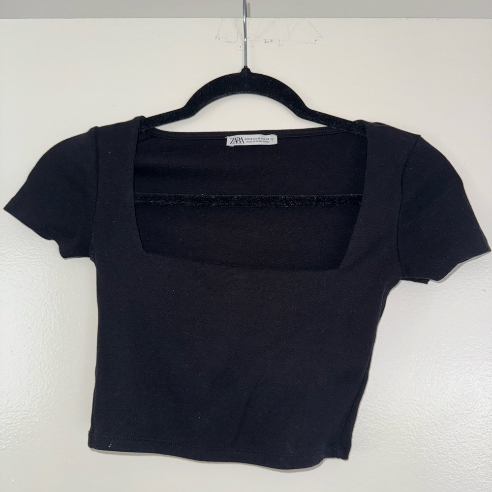 Zara Elegant Black Square Neck Crop Top